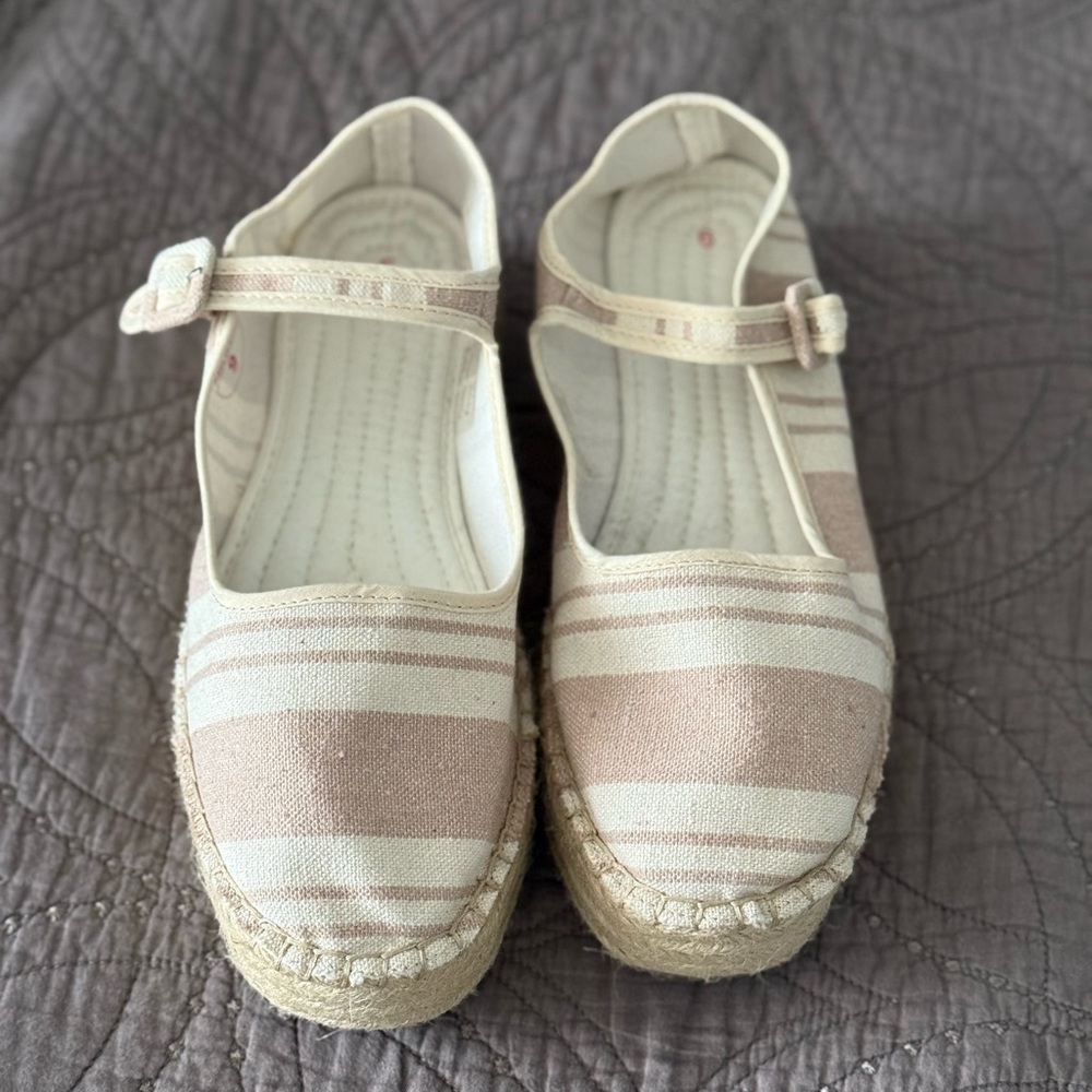 Urban Outfitters Mary Jane Cream and Tan Espadrilles